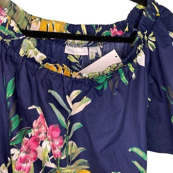 New York & Company Navy Floral Off the Shoulder Trapeze Shift Mini Dress Belted - Picture 5 of 5